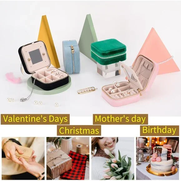 Travel Velvet Jewelry Box with Mirror, Mini Gifts Case for Women Girls, Small Po - Picture 5 of 7